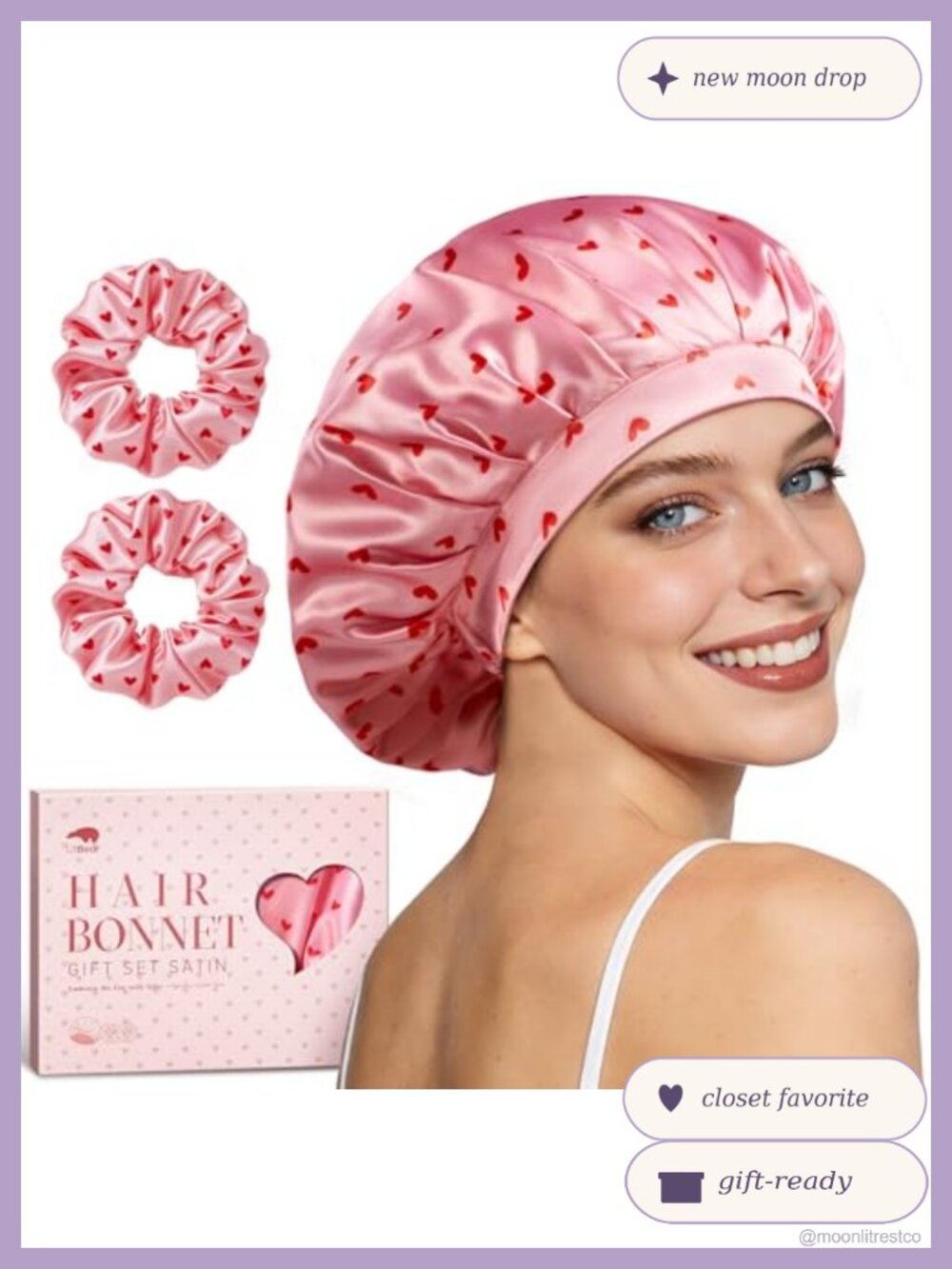 Satin Sleep Bonnet Adjustable Double Layer XL Hair Cap with Scrunchies